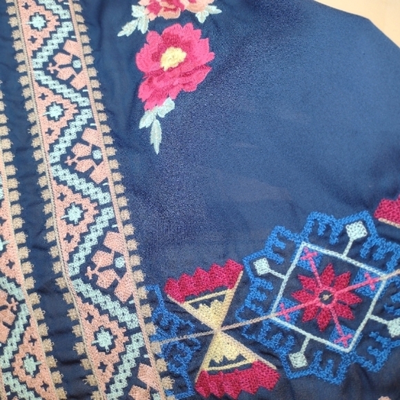 Andrée women's Plaid/embroidery top blue and white. Size (S) - Picture 5 of 12